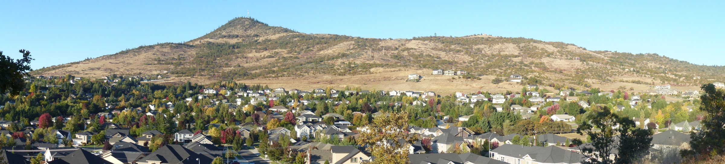 East Medford hillside neighborhoods in autumn color below Roxy Ann Peak